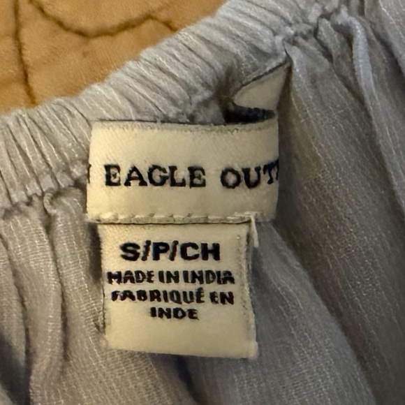 American Eagle Floral Embroidery Puff Sleeve Light Blue Babydoll Blouse, Size S - Picture 6 of 7